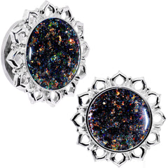 Handcrafted Black Faux Opal Mandala Screw Fit Plug Set Sizes 8mm to 20mm