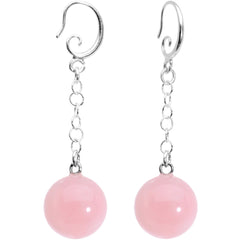 Handcrafted Pink Quartz Jawbreaker Dangle Fishhook Earrings