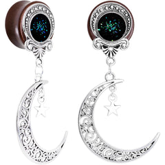 Handmade Beechwood Dark Crescent Moon Dangle Saddle Plug Set Sizes 8mm to 20mm