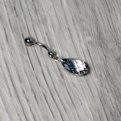 Clear Drop Reversible Belly Ring Created with Crystals