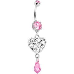 Handcrafted Heart Dangle Belly Ring Created with Crystals