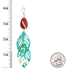 Handcrafted Goldstone Green Leaves Fishhook Dangle Earrings