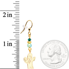 Gold Tone Cactus Fishhook Earrings Made with Crystals