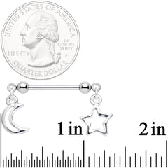 14G 5/8 Handcrafted Moon Star Dangle Barbell Nipple Ring Set