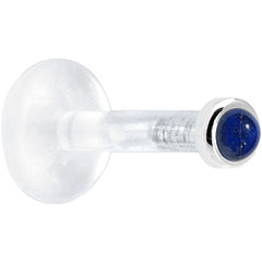 Solid 14K White Gold 2mm Genuine Blue Lapis Lazuli Bioplast Push in Labret