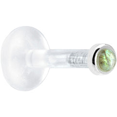 Solid 14K White Gold 2mm Genuine Labradorite Bioplast Push in Labret