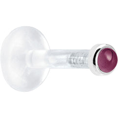 Solid 14K White Gold 2mm Genuine Rhodolite Garnet Bioplast Push in Labret