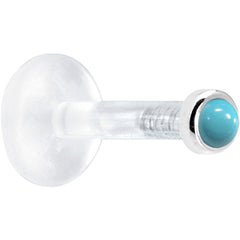 Solid 14K White Gold 2mm Genuine Turquoise Bioplast Push in Labret