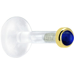Solid 14K Yellow Gold 2mm Genuine Blue Sapphire Bioplast Push in Labret