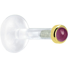 Solid 14K Yellow Gold 2mm Genuine Rhodolite Garnet Bioplast Push in Labret
