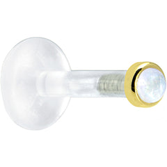 Solid 14K Yellow Gold 2mm Genuine Rainbow Moonstone Bioplast Push in Labret