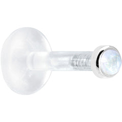 Solid 14K White Gold 2mm Genuine Rainbow Moonstone Bioplast Push in Monroe