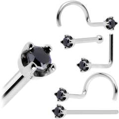 Solid 14K White Gold 1.5mm Genuine Black Diamond Nose Ring