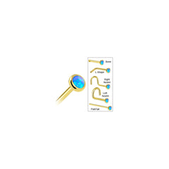Solid 14K Yellow Gold 2mm Blue Synthetic Opal Nose Ring