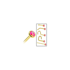 Solid 14K Yellow Gold 2mm Brilliant Pink Synthetic Opal Nose Ring