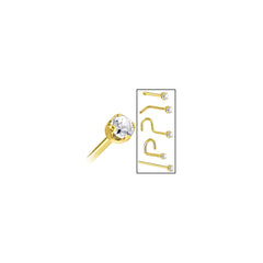 Solid 14K Yellow Gold 2mm Clear Cubic Zirconia Nose Ring