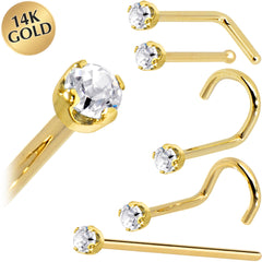 Solid 14K Yellow Gold 2mm Genuine Diamond Nose Ring