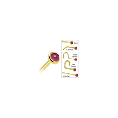 Solid 14K Yellow Gold 2mm Genuine Raspberry Rhodolite Garnet Nose Ring