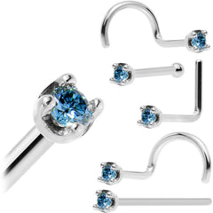 Solid 18K White Gold 1.5mm Genuine Blue Diamond Nose Ring