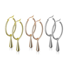Stainless Steel Hoop Earrings with Teardrop Dangle