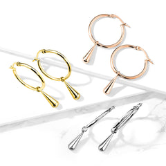 Stainless Steel Hoop Earrings with Teardrop Dangle