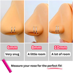 3Pack Double Hoop Nose 14k Gold Filled and 925 Silver Spiral Nose Rings 20G 8mm Right