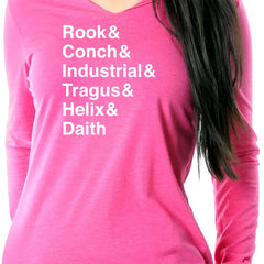 Rook & Conch & Industrial & Tragus & Helix & Daith Tapered Long Sleeve Hoodie