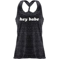 Hey Babe Black Gray Cosmic Twist Back Tank Top