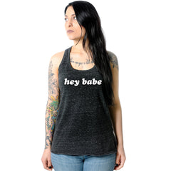 Hey Babe Black Gray Cosmic Twist Back Tank Top