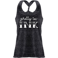 Pretty in Ink Black Gray Cosmic Twist Back Tank Top