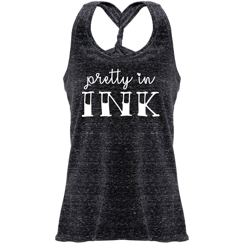Pretty in Ink Black Gray Cosmic Twist Back Tank Top