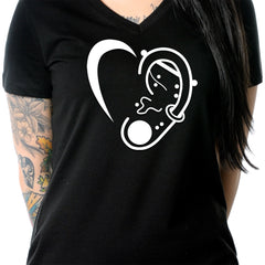 Modified Ear Heart Tapered V-Neck Tee Shirt