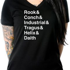 Rook & Conch & Industrial & Tragus & Helix & Daith Tapered V-Neck Tee Shirt