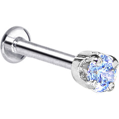 16G Solid 14K White Gold 3mm Plexi Blue Cubic Zirconia Tragus Earring Stud