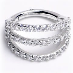 16G 5/16 Solid 14K White Gold Clear CZ Gem Row Hinged Segment Ring