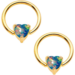 14G Blue Faux Opal Heart Captive Ring Barbell Nipple Ring Set