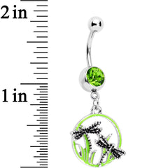 Green Gem Grassy Garden Hoop Dragonfly Dangle Belly Ring