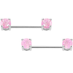 14G Pink CZ Gem BCR Captive Ring Barbell Nipple Ring Set