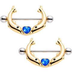 3/4 Blue Faux Opal Diving to You Dolphin Duet Nipple Shield Set
