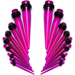 14 to 00G Fuchsia Acrylic Straight Taper Set 18 Piece Stretching Kit