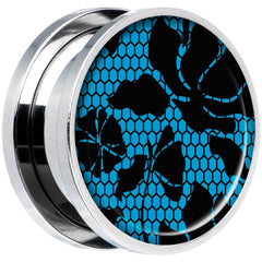 Blue Floral Lace Steel Screw Fit Plug Set 18mm