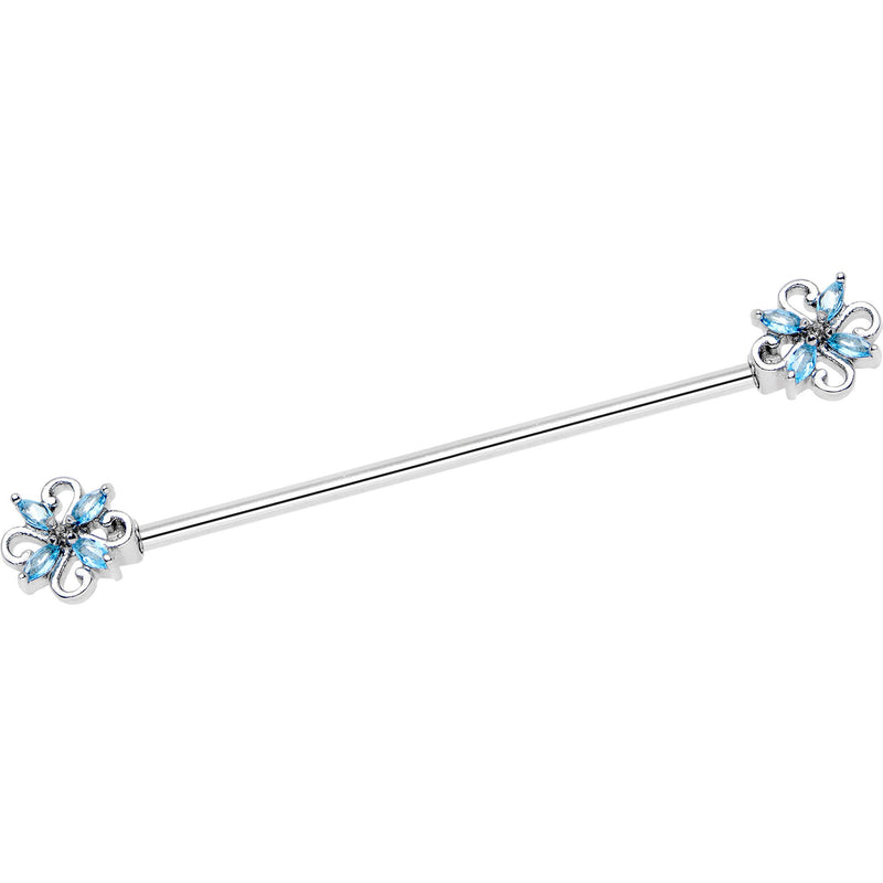 14G Aqua Gem Windmill Flower Industrial Barbell 38mm