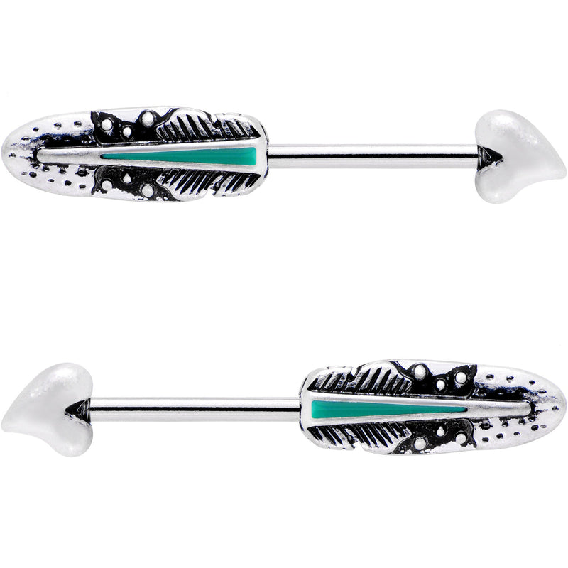 9/16 Faux Turquoise Southwest Heart Arrow Barbell Nipple Ring Set