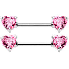 14G 9/16 Multi Color Heart Gem Barbell Nipple Ring Pack Set of 6