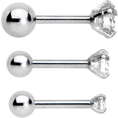 18G 5/16 Clear CZ Gem Tragus Cartilage Earring 3 Pack Set