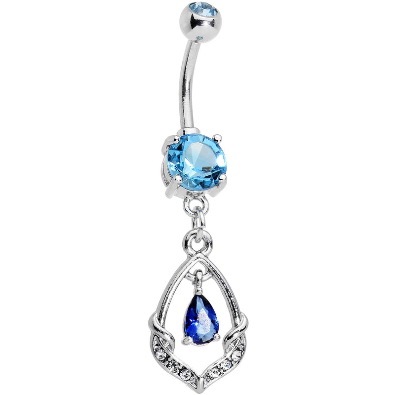 Aqua CZ Gem Precious Treasure Dangle Belly Ring
