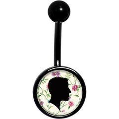 Man Floral Silhouette Black Belly Ring