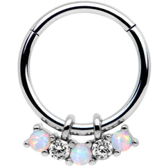 16G 3/8 White Synthetic Opal Dazzle Hinged Segment Ring