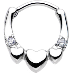 16G 5/16 Clear Gem Hearty Hug Hearts Septum Clicker