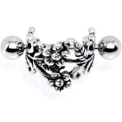 16G 1/2 Clear Gem Double Daisy Flower Cuff Cartilage Earring